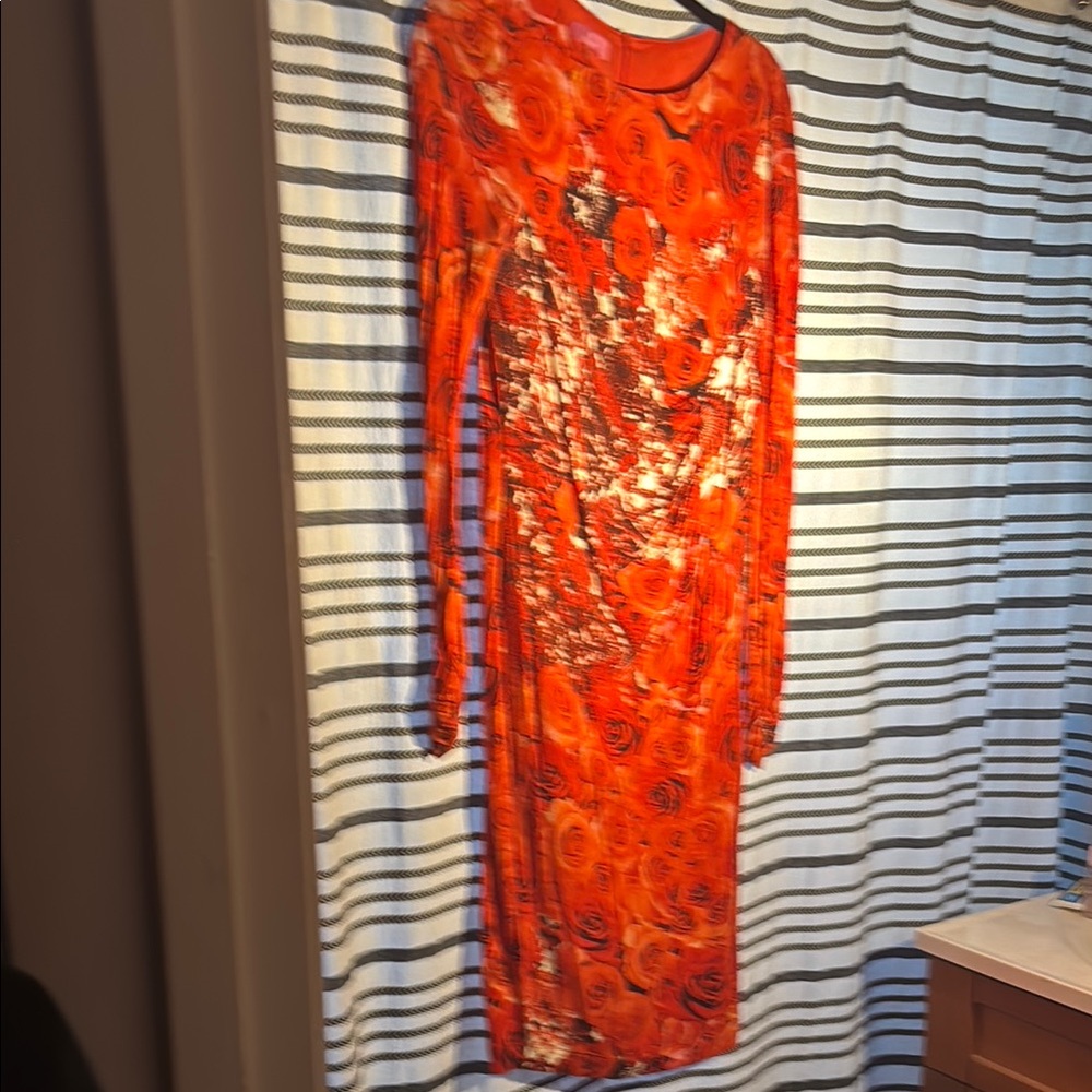 Basler Orange Bodycon Dress long sleeve Crew Neck for Cocktail